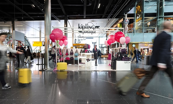 'You're Sew Kipling': the pop-up store at Gatwick Airport encourages customers to have purchases monogrammed for free while waiting for their flight