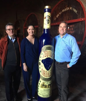 EVA Group Business Development Manager Duty Free & Travel Retail Laura Klingeman celebrates the new partnership with Fraternity Spirits World CEO Raffaele Berardi (left) and Barry Global Innovation Managing Director Barry Geoghegan