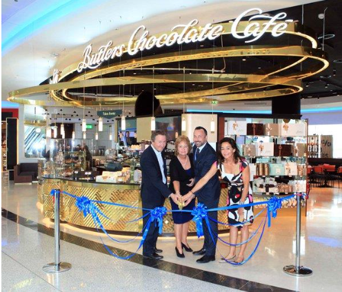 Left to right: Butlers Chocolates Managing Director Colm Sorensen, Butlers Chocolates Chairwoman Mairead Sorensen, Dubai Airports Senior Vice President Commercial Eugene Barry, Dubai Airports VP-Marketing & Corporate Communications Anita Mehra attend the ribbon cutting ceremony