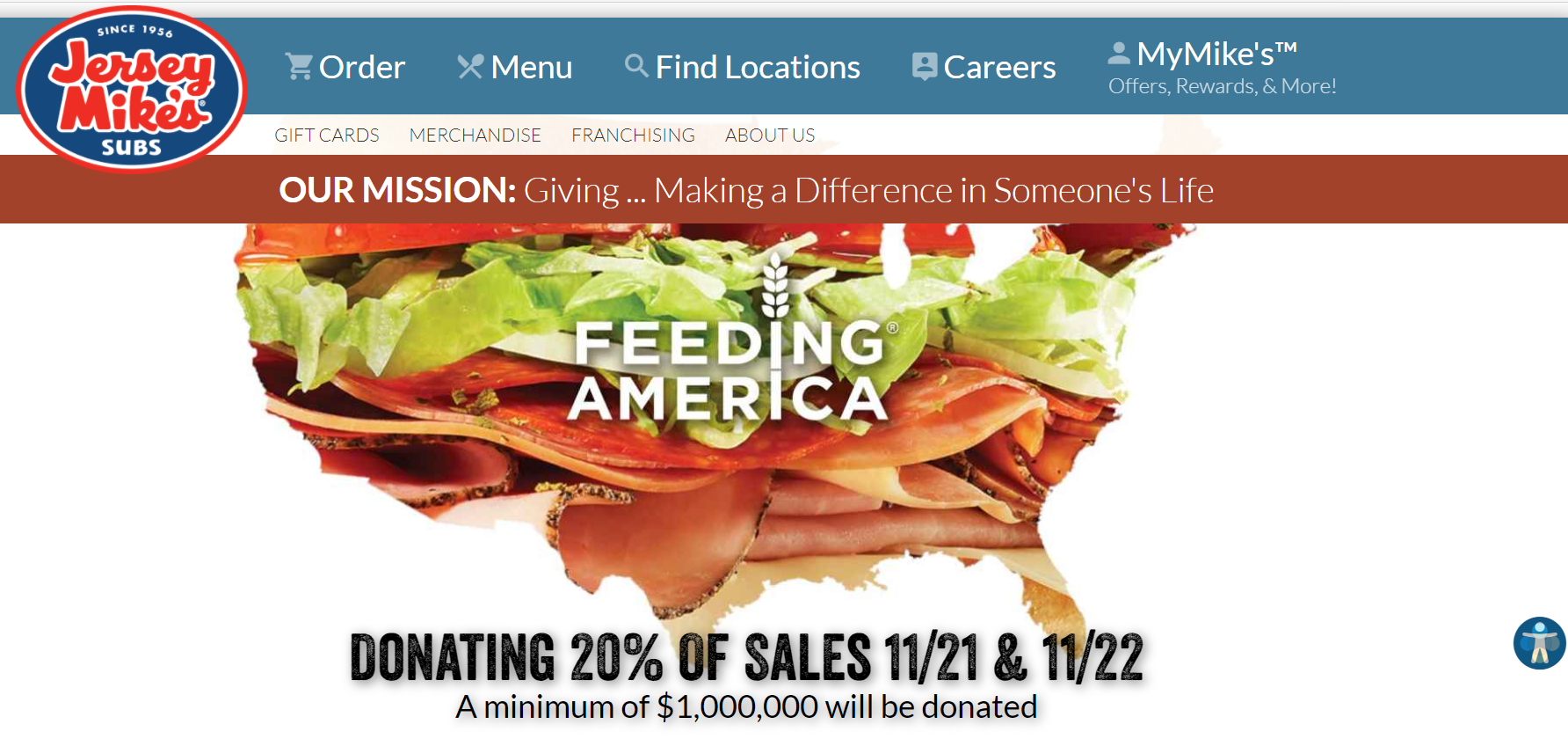 JERSEY MIKE'S DONATES 20 PERCENT OF SALES TO FEEDING AMERICA® THIS WEEKEND