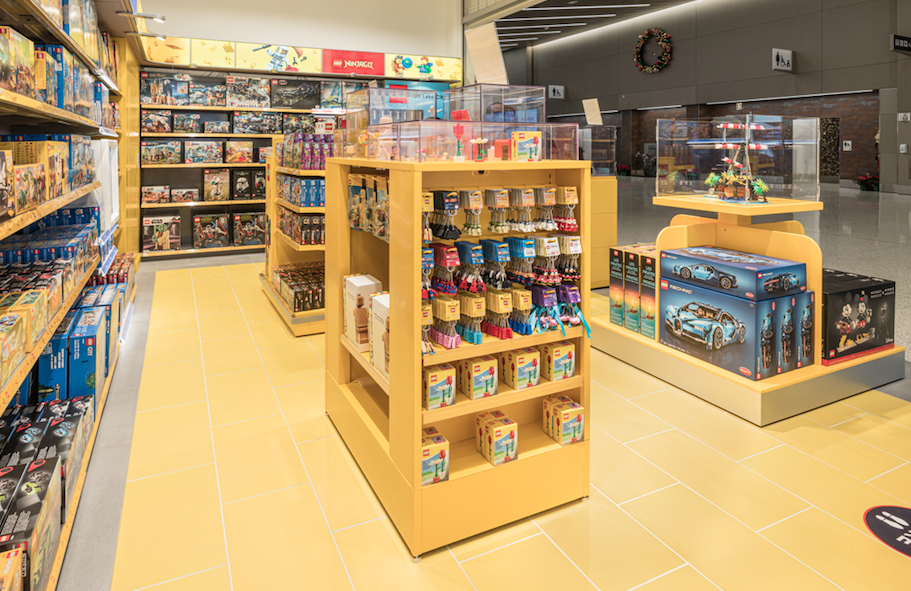 a display shelves with toys in a store