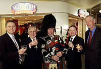 Pictured from left to right: Glasgow Prestwick Airport CEO Steve Fitzgerald, Bill Barr, Piper David Clark, Scottish Presence Retail Controller Norman Allison and David Newman