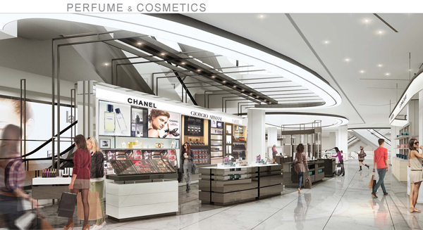 (Above and below) The shape of things to come: Renderings of the new Shinsegae Duty Free store at Shinsegae Centum City illustrate the ambition of the project