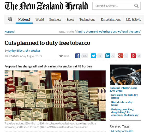 tobacco allowance new zealand Pressure mounts to slash duty free tobacco allowance in New Zealand :  Moodie Davitt Report