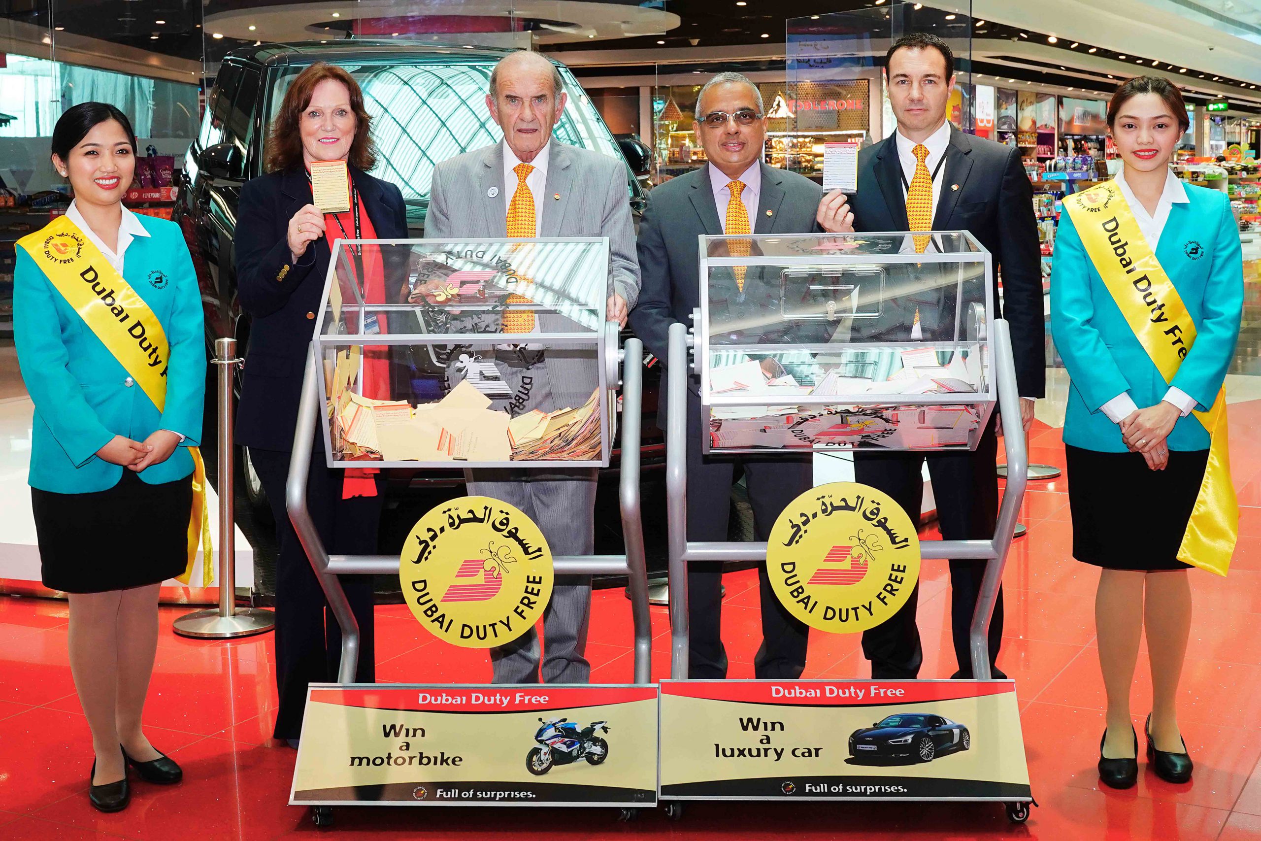 Officials at the draw for Dubai Duty Free’s Millennium Millionaire promotion