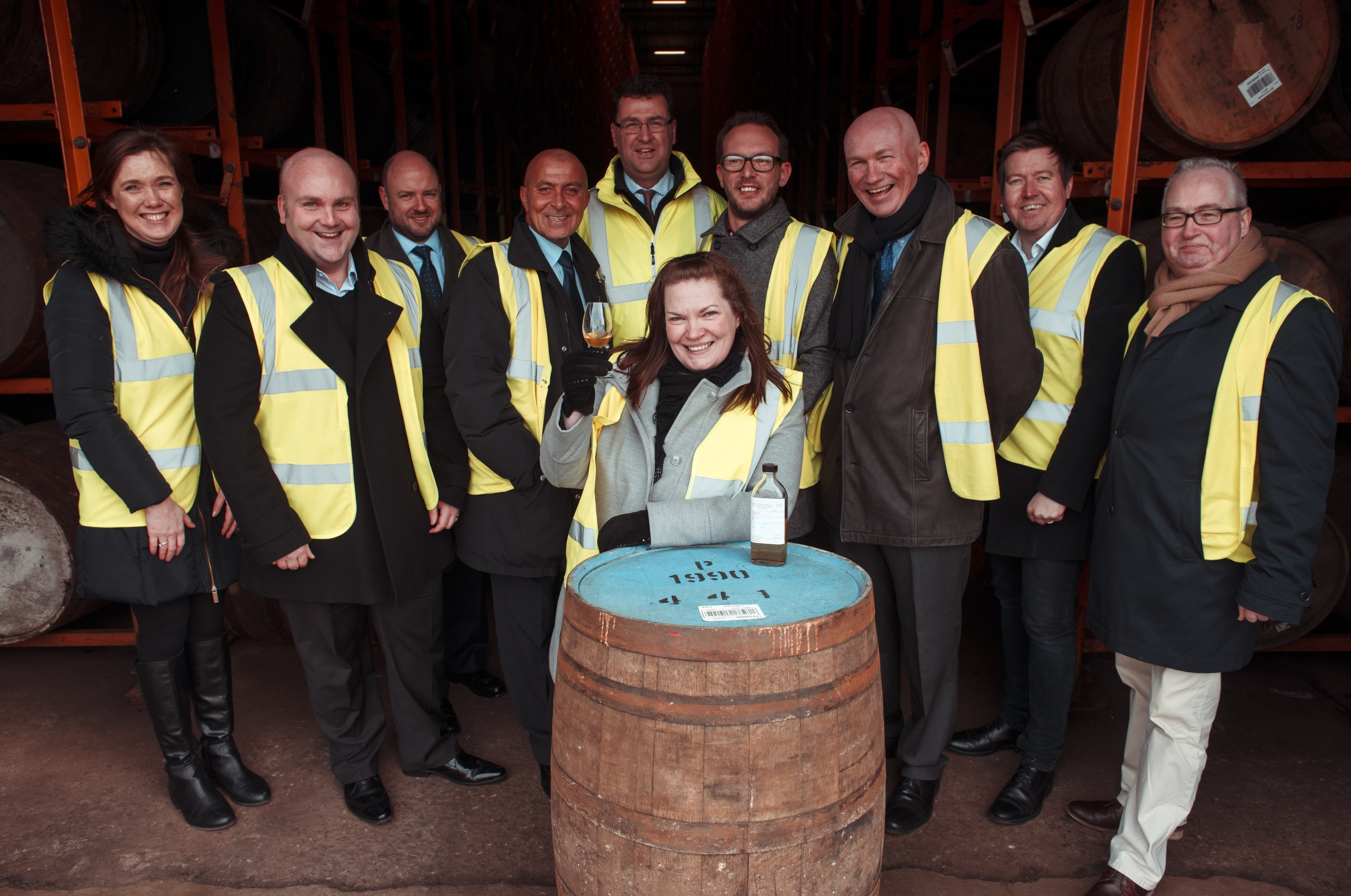AIRDRIE, UK - 3rd March 2016: A delegation of visitors from Dufry and Glasgow Airport visit the headquarters of Inver House Distillers. The visit ties-in with the launch of an exclusive Old Pulteney travel retail bottling that will launch this summer to celebrate Glasgow Airport's 50th Anniversary. (Photograph: MAVERICK PHOTO AGENCY)