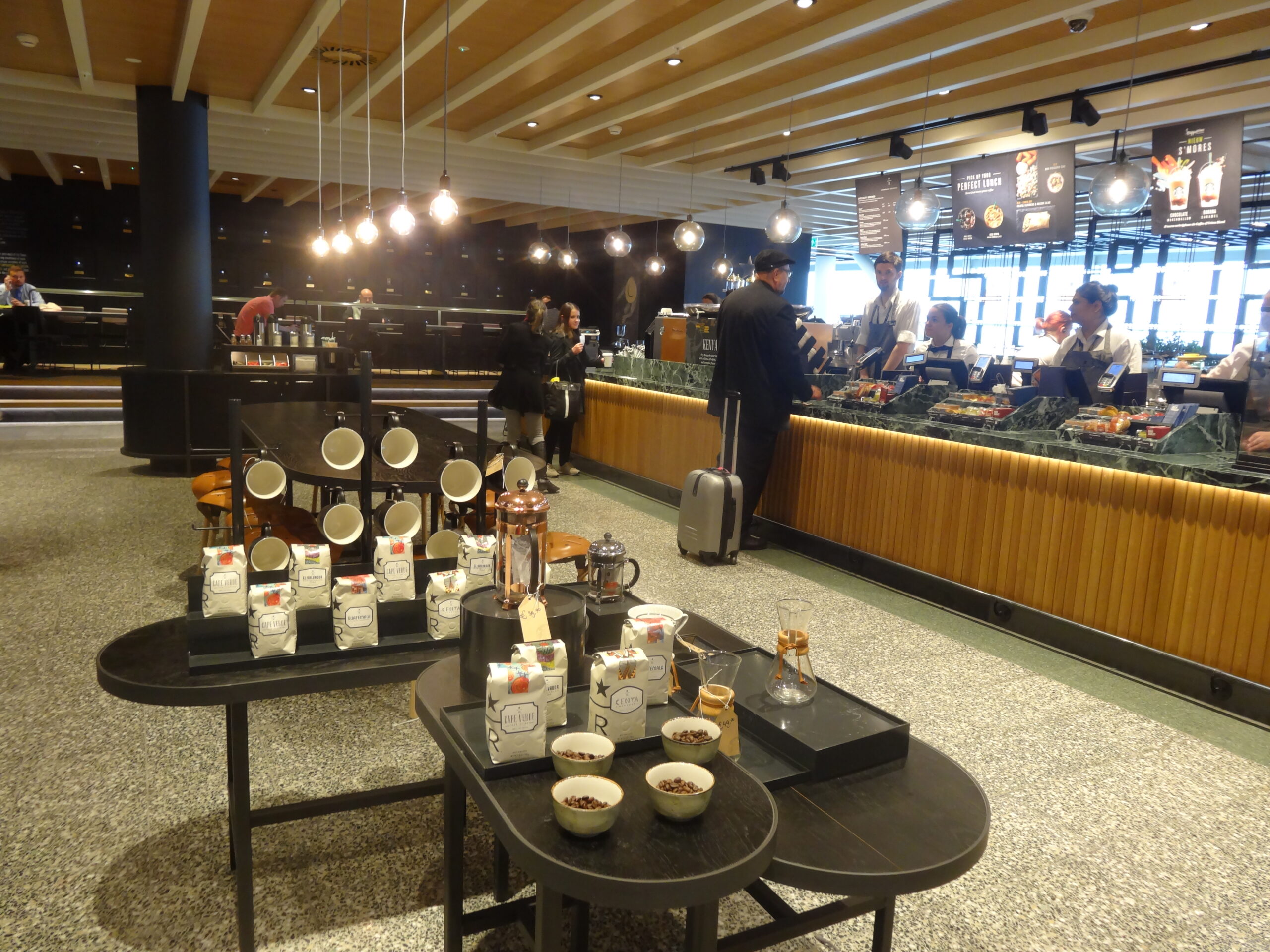 Barista breakthrough: Starbucks Reserve selection, presented beautifully in pods on the back wall, is a highlight of the coffee brand's newest concept, brought to life in Lounge 2 by HMSHost