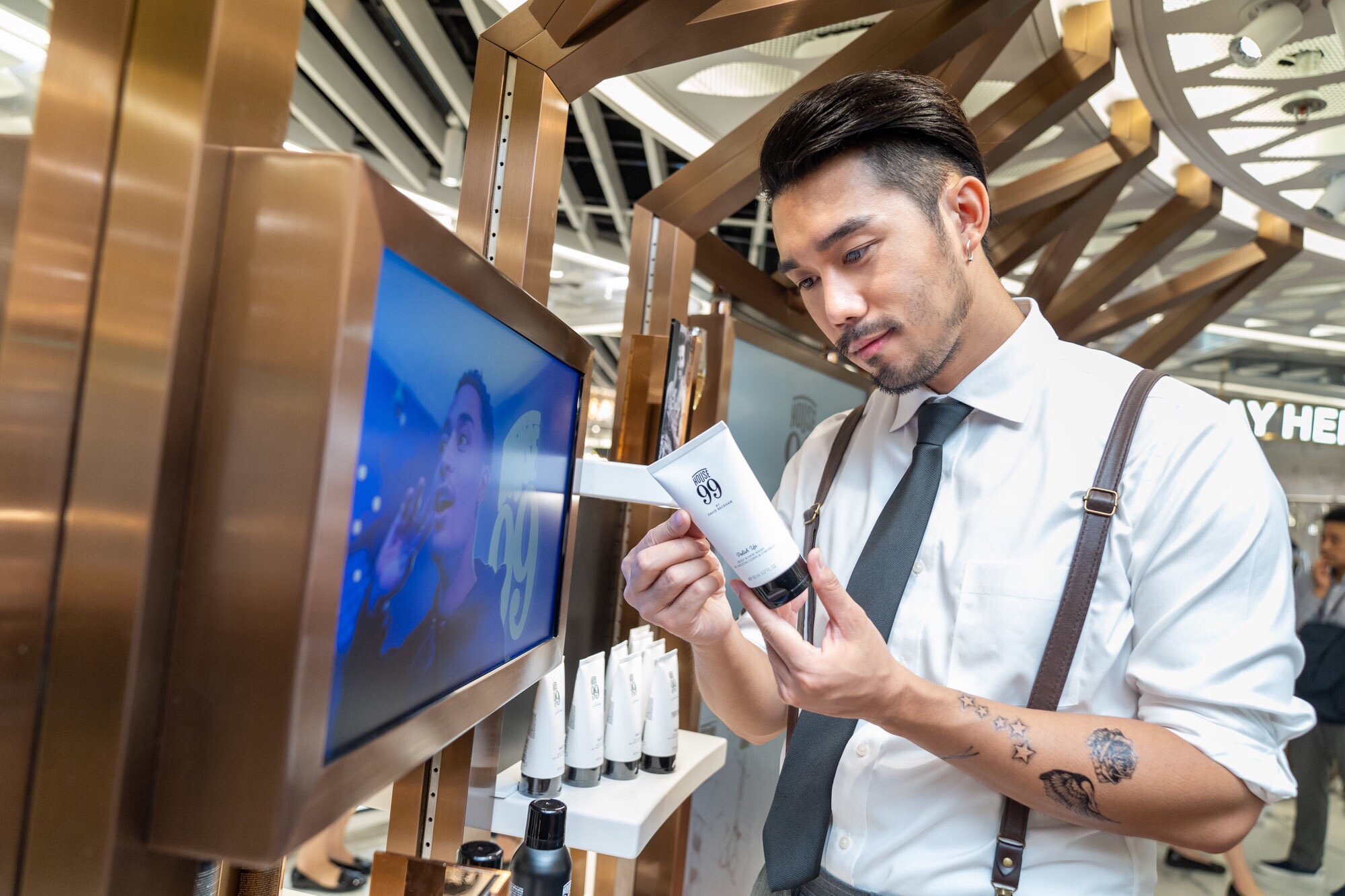 Influencer at launch of The Shilla Duty Free House 99 by David Beckham pop-up at Hong Kong International Airport