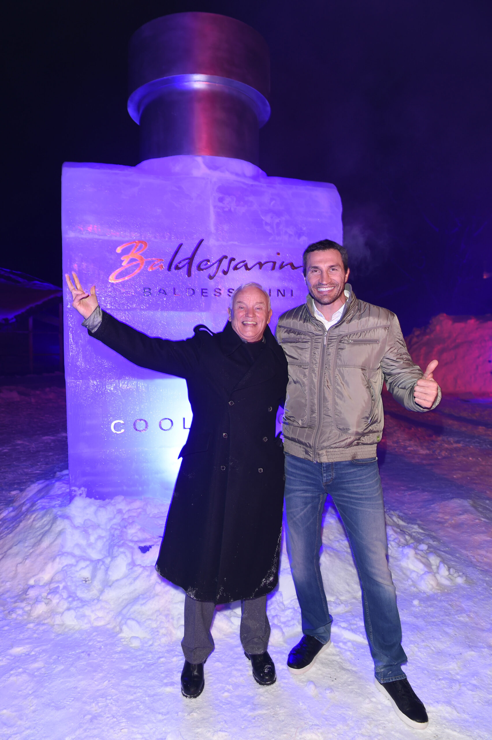 Designer Werner Baldessarini and Boxer Wladimir Klitschko play it cool at the launch party