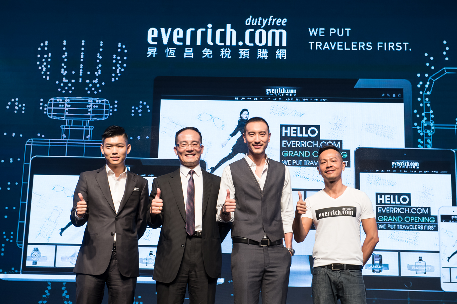 L-R: Ever Rich Duty Free President Kevin Chiang, Vice Chairman Sam Wu, actor Sunny Wang and Ever Rich Marketing Manager Markus Chang at the press conference