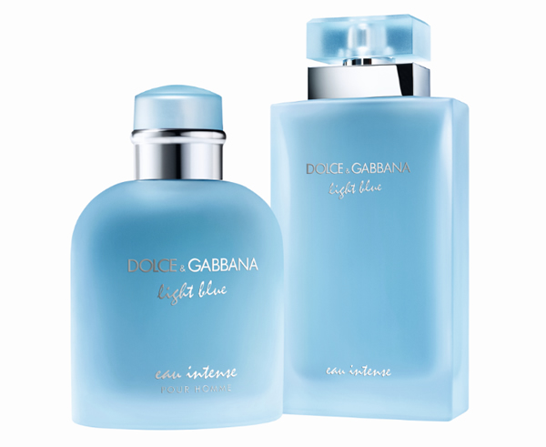 Dolce & Gabbana's Light Blue Eau Intense and Eau Intense Pour Homme are renewed with accents to evoke the intense blues of the Mediterranean Sea