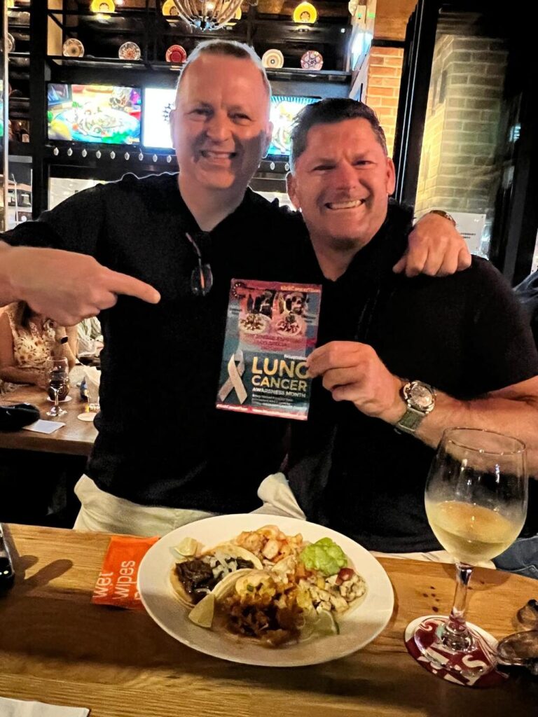 All in a good cause: Global Drinks, Misaka Japanese whisky and El Gordo Tacos & Grill owner Harry Kartasis (left) and Loch Lomond Group Managing Director Global Travel Retail & Africa, Middle East/India Sub Continent Luke Maga enjoy a Sinead Especial at El Gordo earlier this month